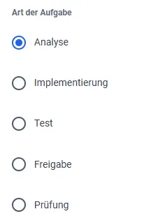 Screenshot: Fertiges Feld als Radio-Button-Auswahl im Matrix42 Dialog