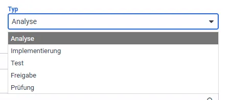 Screenshot: Standard-Dropdown mit aufgeklappter Optionsliste in einem Matrix42 Dialog