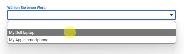 Screenshot: Fertiges Dropdown-Menü in Matrix42 Formular mit aufgeklappter Auswahlliste